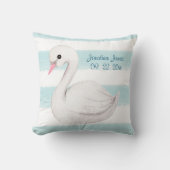White Swan Blue Script Personalize Boy Birth Kussen (Voorkant)