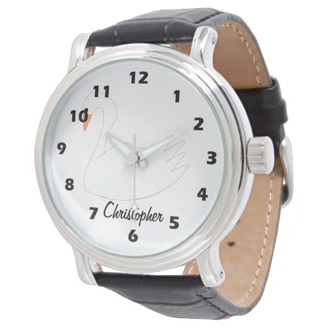 White Swan Design Gepersonaliseerd Horloge (Gekanteld)