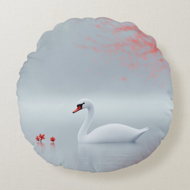 White Swan Design Rond Kussen (Voorkant)