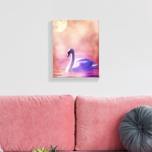 White Swan drijft op een slecht meer Canvas Afdruk (Insitu (Woonkamer))