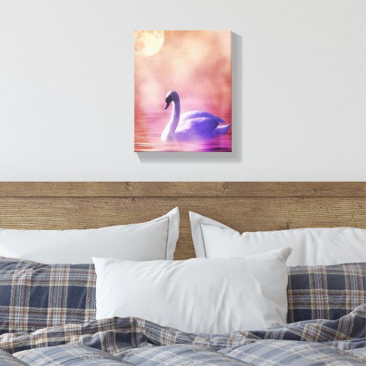 White Swan drijft op een slecht meer Canvas Afdruk (Insitu (Slaapkamer))