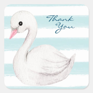 White Swan Elegant Script Blue Bedankt Vierkante Sticker