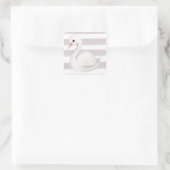 White Swan Elegant Script Paars Stripe Vierkante Sticker (Tas)