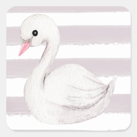White Swan Elegant Script Paars Stripe Vierkante Sticker (Voorkant)