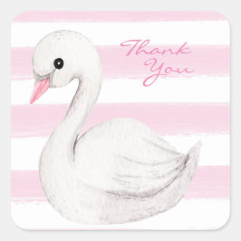 White Swan Elegant Script roze Hartelijk dank Vierkante Sticker