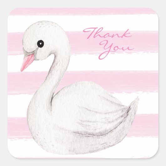 White Swan Elegant Script roze Hartelijk dank Vierkante Sticker (Voorkant)