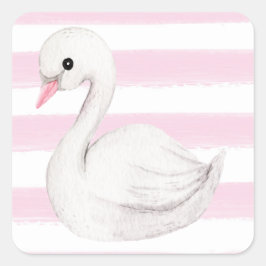 White Swan Elegant Script roze Stripe Girl Vierkante Sticker
