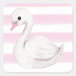 White Swan Elegant Script roze Stripe Girl Vierkante Sticker