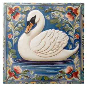 White Swan Europese Folk Animal Bird Art Tegeltje