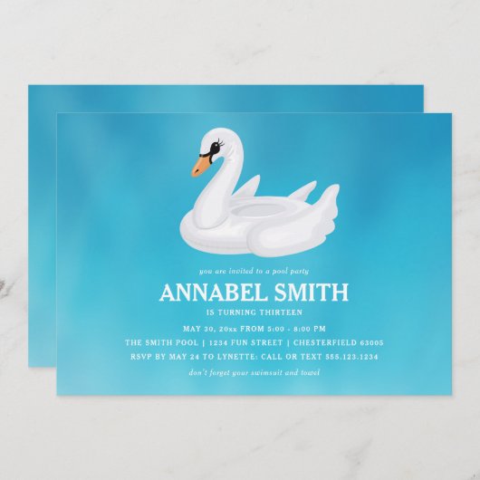 White Swan Float Verjaardag Pool Party Kaart (Voorkant / Achterkant)