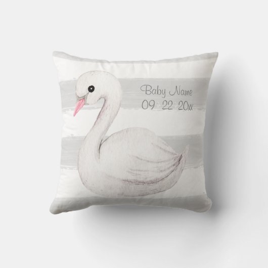 White Swan Gray Script Persoonlijk geboren Kussen (Achterkant)