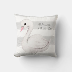 White Swan Gray Script Persoonlijk geboren Kussen