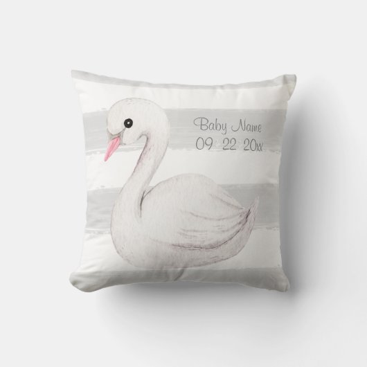 White Swan Gray Script Persoonlijk geboren Kussen (Voorkant)