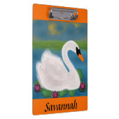 White Swan in Pond met Lily Pads Klembord (Rechts)