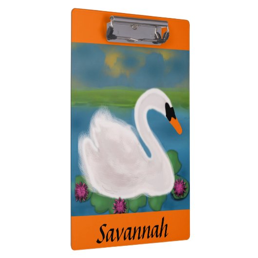 White Swan in Pond met Lily Pads Klembord (Rechts)