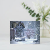 White Swan in Sneeuwkerstwinter Briefkaart (Staand voorkant)
