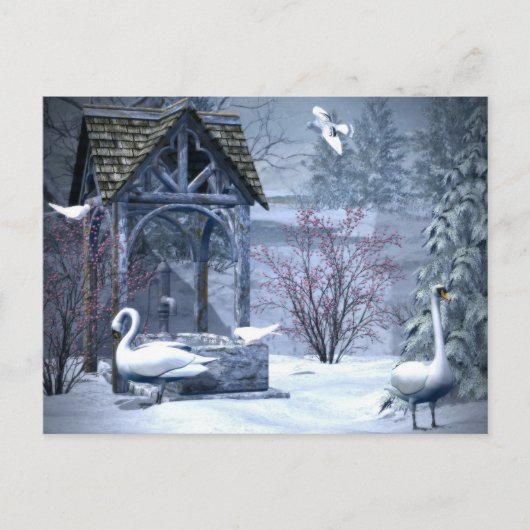 White Swan in Sneeuwkerstwinter Briefkaart (Voorkant)