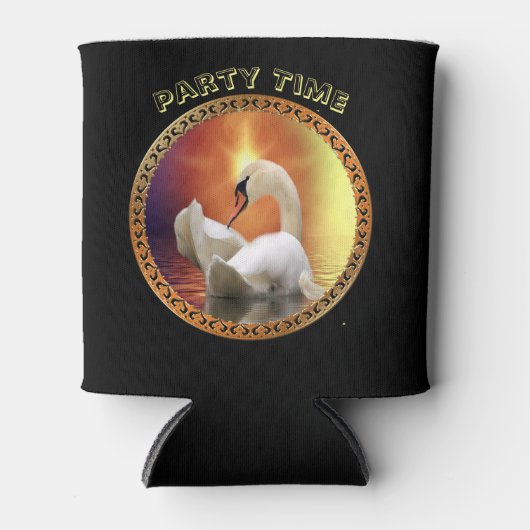 White Swan met gouden en oranje achtergrond Blikjeskoeler (Voorkant)