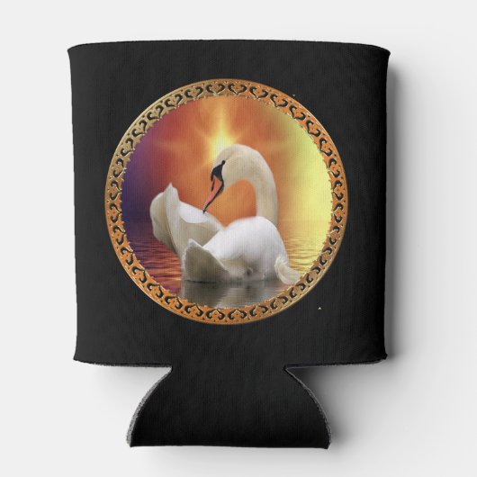 White Swan met gouden en oranje achtergrond Blikjeskoeler (Achterkant)
