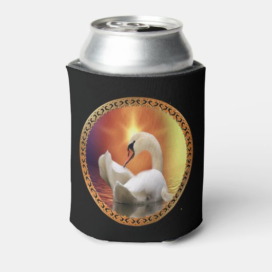 White Swan met gouden en oranje achtergrond Blikjeskoeler (Blikje Achterkant)