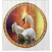 White Swan met gouden en oranje achtergrond Douchegordijn (Voorkant)