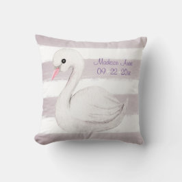 White Swan Paars Script Personalize Girl Birth Kussen