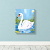 White Swan | Pond Watercolor Bird Painting Canvas Afdruk (Insitu (Houten vloer))