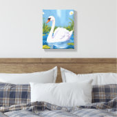 White Swan | Pond Watercolor Bird Painting Canvas Afdruk (Insitu (Slaapkamer))