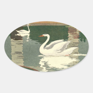 White Swan Reflected on the Lake Ovale Sticker