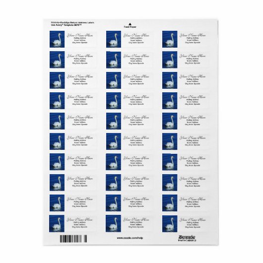 White Swan Return-adres Etiket (Full Sheet)