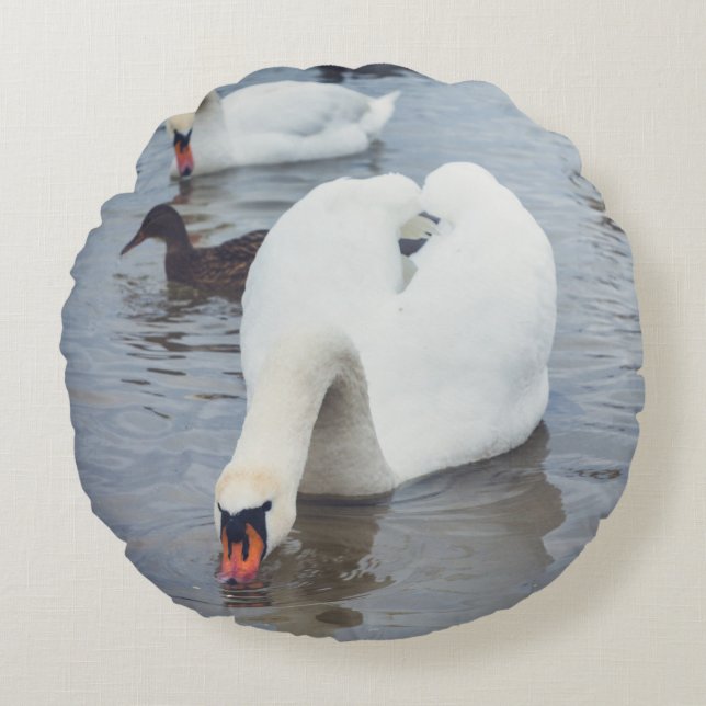 White Swan Rond Kussen (Voorkant)