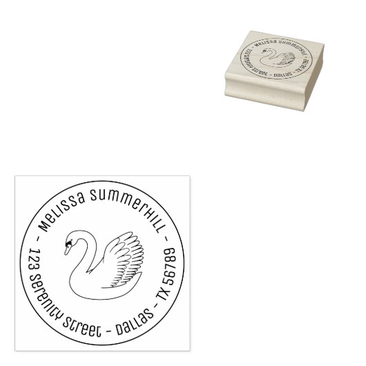 White Swan Round Address Rubberstempel (Gestempeld)