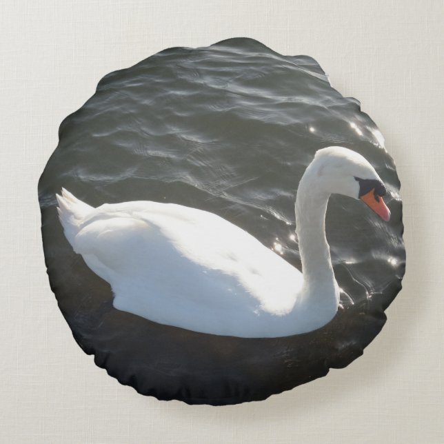 White Swan Round Pillow Rond Kussen (Achterkant)
