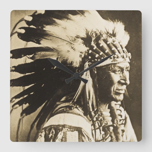 White Swan Sioux Indian Chief  Vierkante Klok (Voorkant)