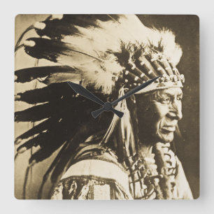 White Swan Sioux Indian Chief  Vierkante Klok