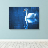 White Swan Swimming in a Lake Canvas Print (Insitu (Houten vloer))