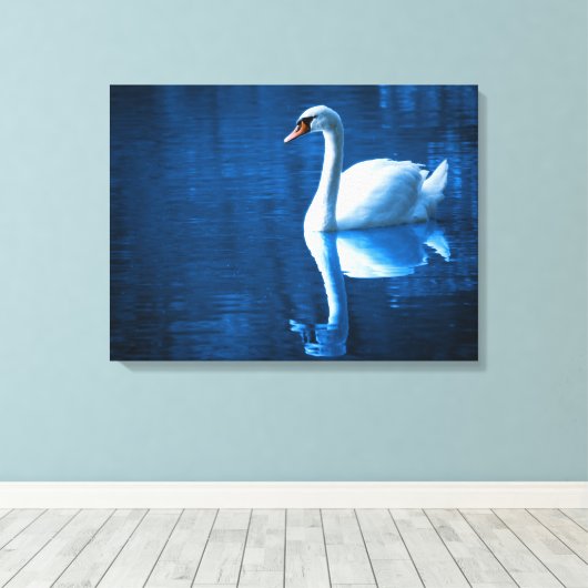 White Swan Swimming in a Lake Canvas Print (Insitu (Houten vloer))