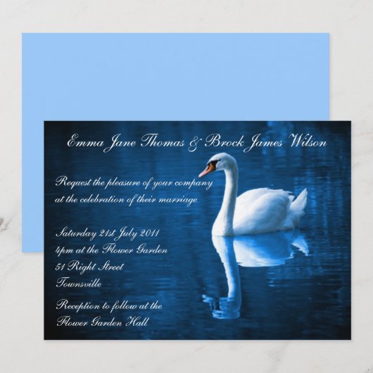 White Swan Wedding Invitation Kaart (Voorkant / Achterkant)
