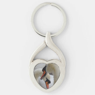 White Swans Heart Keychain