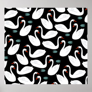 White Swans Lake Naadloze Wallpaper Poster