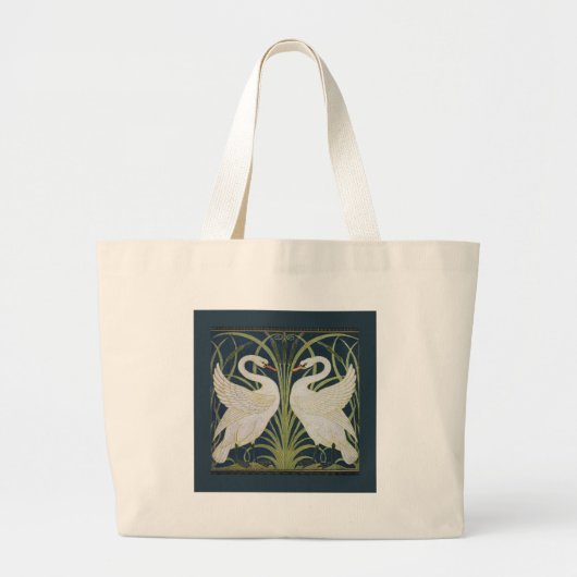 White Swans Nouveau Blue Grote Tote Bag (Voorkant)