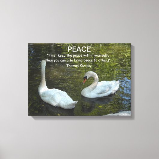 White Swans on the Water with Peace Quote Canvas Afdruk (Voorkant)