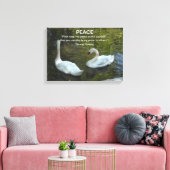 White Swans on the Water with Peace Quote Canvas Afdruk (Insitu (Woonkamer))