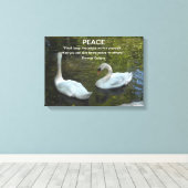 White Swans on the Water with Peace Quote Canvas Afdruk (Insitu (Houten vloer))