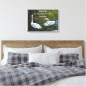White Swans on the Water with Peace Quote Canvas Afdruk (Insitu (Slaapkamer))