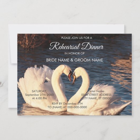 White Swans Rehearings Dinner Invitation Kaart (Voorkant)