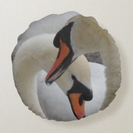 White Swans Round Pillow Rond Kussen