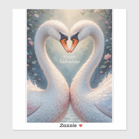 White Swans Valentine Romantic Love Birds Sticker (Vel)