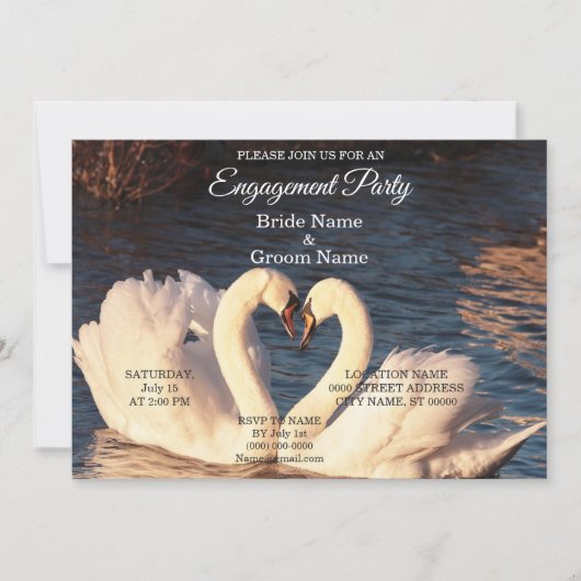 White Swans Verloving Invitation Kaart (Voorkant)