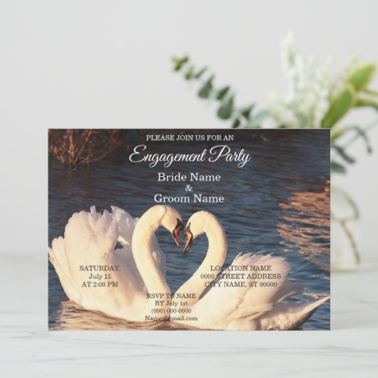 White Swans Verloving Invitation Kaart (Staand voorkant)